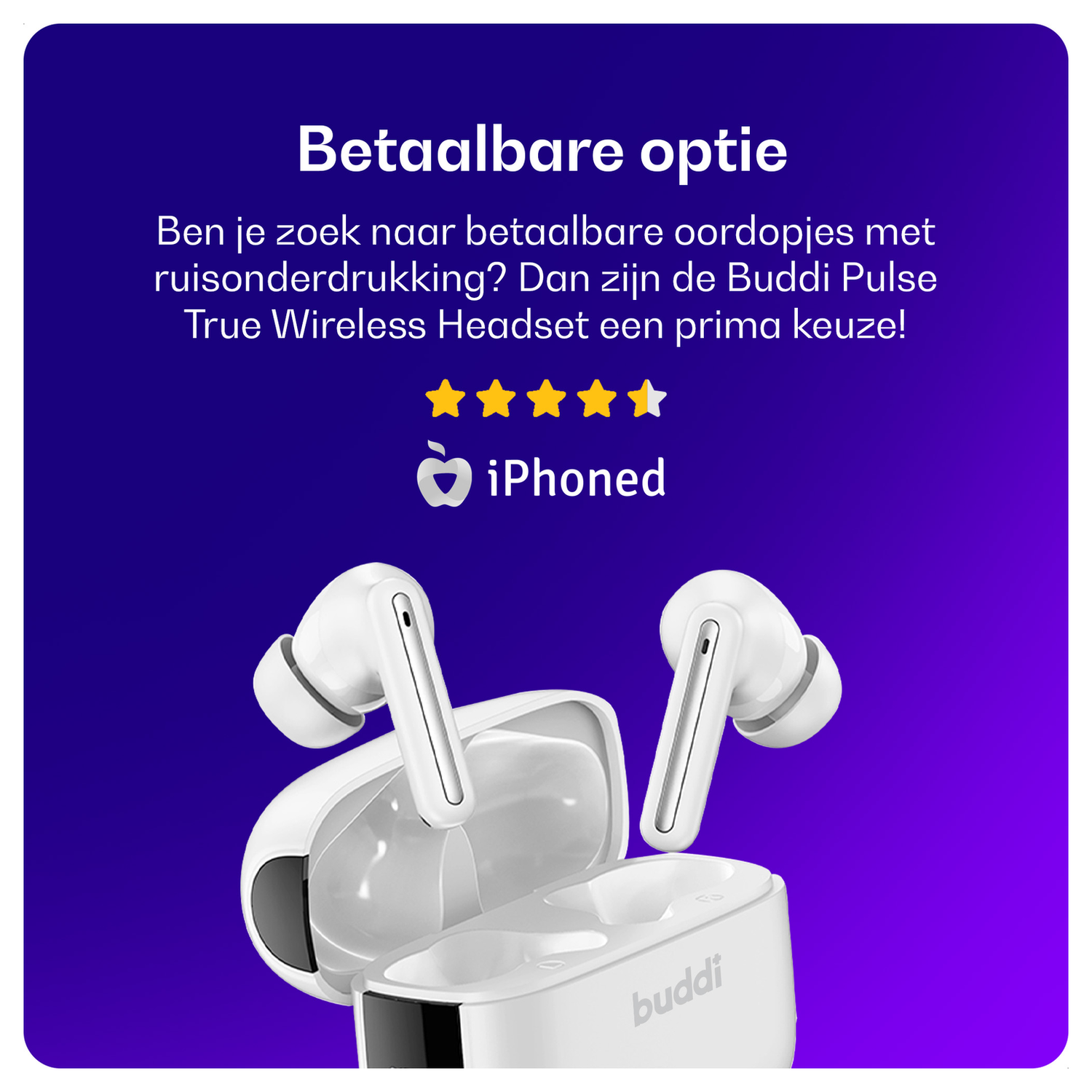Duo Pack Buddi Pulse Draadloze Oordopjes Noise Cancelling ANC + ENC Zwart Wit afbeelding 10