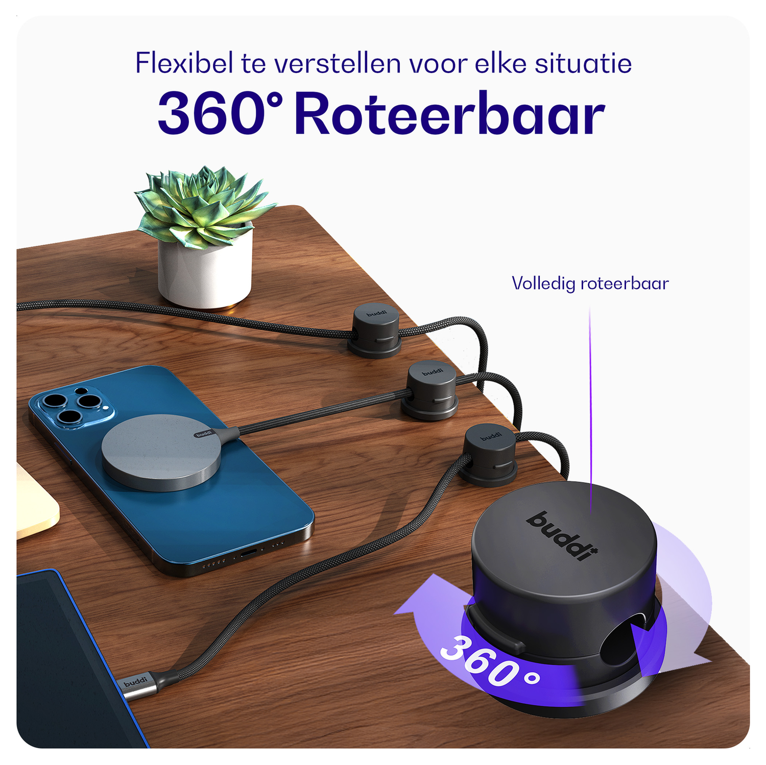 Buddi Sorted Magnetische Kabelclip Organizer voor Bureau en Nachtkastje 12-Pack afbeelding 3