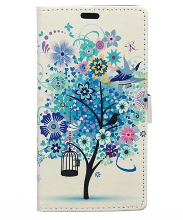 Huawei Y625 Wallet Hoesje Blue Flower Tree Hoesjes