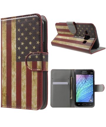 Samsung Galaxy J1 Retro American Flag Leather Wallet Case Hoesjes