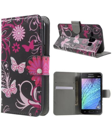 Samsung Galaxy J1 Butterfly Flowers Wallet Case Hoesjes