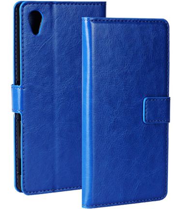 Sony Xperia M4 Aqua Crazy Horse Leather Wallet Case Donker Blauw Hoesjes