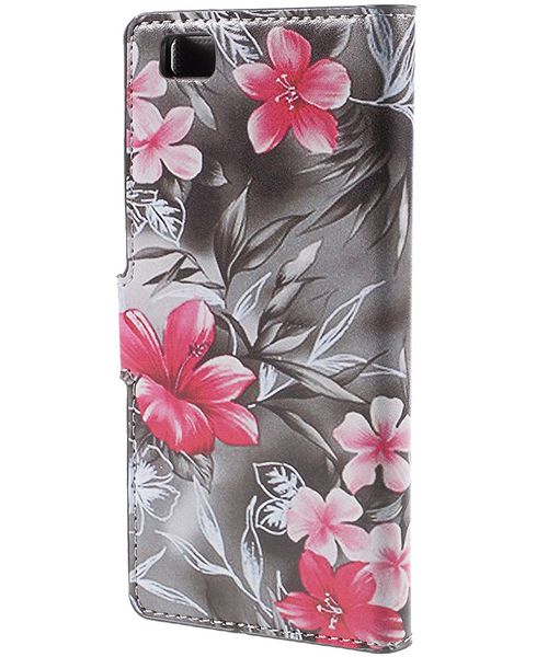 Huawei Ascend P8 Lite Red Flower Wallet Case afbeelding 4
