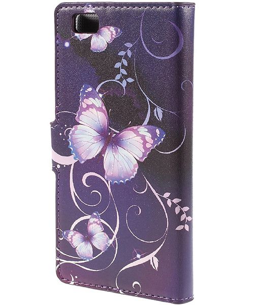 Huawei Ascend P8 Lite Purple Butterfly Wallet Case afbeelding 5