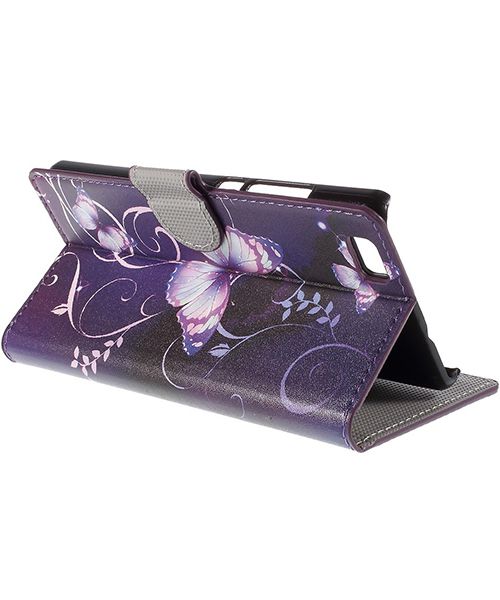 Huawei Ascend P8 Lite Purple Butterfly Wallet Case afbeelding 6