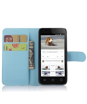 Alcatel One Touch PIXI 3 (4.5) Lychee Skin Wallet Hoesje Blauw Hoesjes