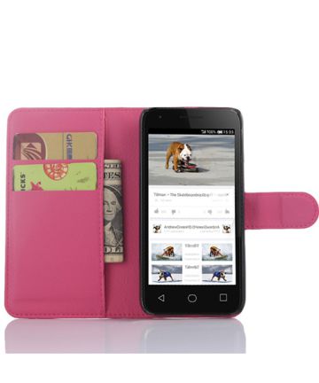 Alcatel One Touch PIXI 3 (4.5) Lychee Skin Leather Wallet Hoesje Roze Hoesjes