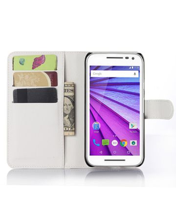 Motorola Moto G 3rd Gen Litchi Texture Wallet Case Wit Hoesjes