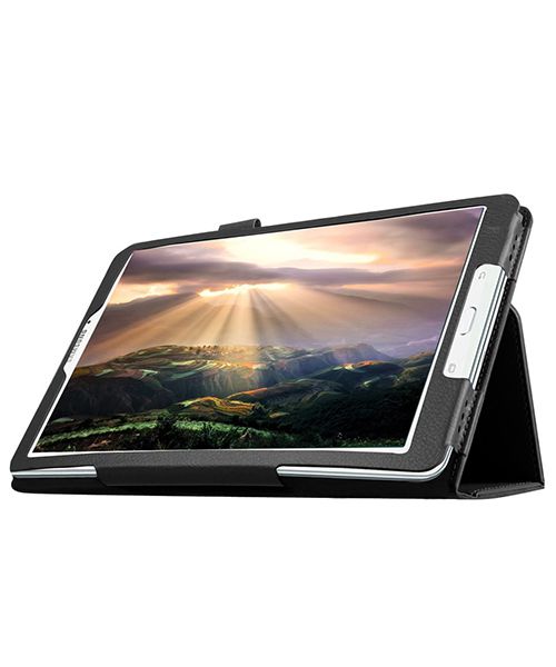 Samsung Galaxy Tab E 9.6 Litchi Skin Stand Case Zwart afbeelding 2
