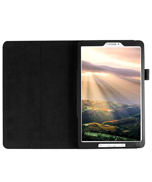 Samsung Galaxy Tab E 9.6 Litchi Skin Stand Case Zwart afbeelding 3