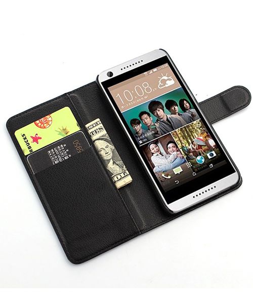 HTC Desire 626 Litchi Stand Case Zwart afbeelding 1