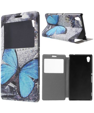 Sony Xperia M4 Aqua Window View Flip Case Butterfly Hoesjes