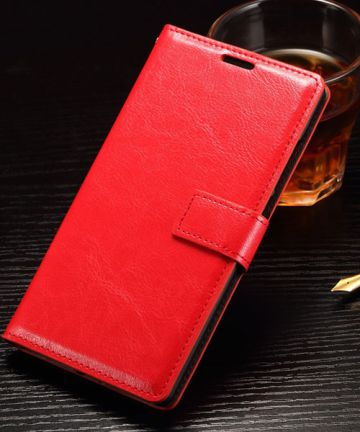 OnePlus 2 Crazy Horse Leather Wallet Case Rood Hoesjes