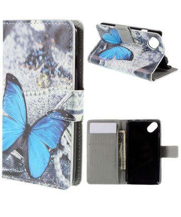 Wiko Sunset 2 Opdruk Wallet Case Blue Butterflies Hoesjes