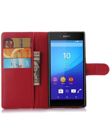 Sony Xperia Z5 Lychee Leather Cover Stand Rood Hoesjes