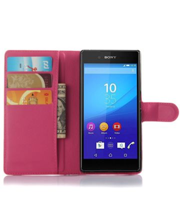 Sony Xperia Z5 Lychee Leather Cover Stand Roze Hoesjes