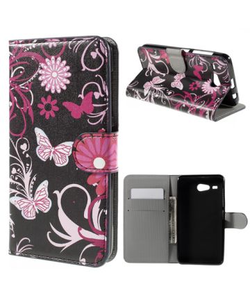 Acer Liquid Z520 Wallet Leather Stand Case Butterfly Flowers Purple Hoesjes