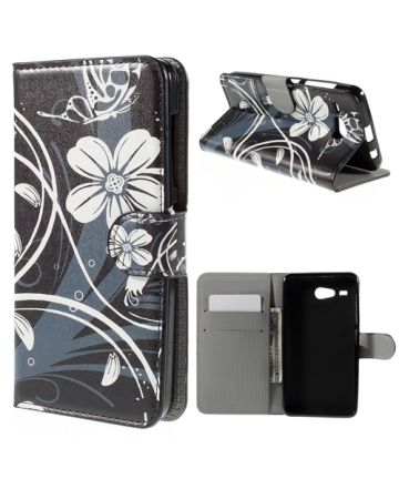 Acer Liquid Z520 Wallet Stand Case Butterfly Flowers White Hoesjes