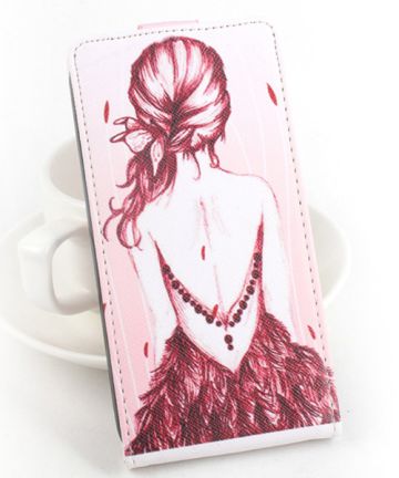 Sony Xperia C5 Ultra Vertical Flip Case Red Sketch Girl Hoesjes