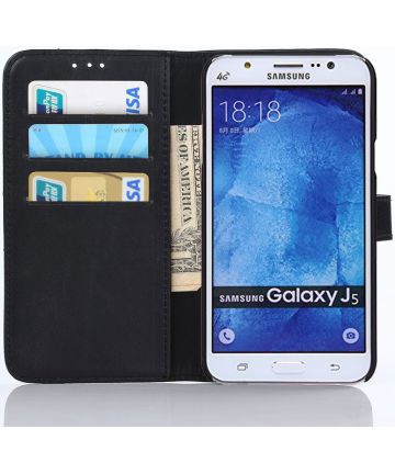 Samsung Galaxy J5 Retro Style Wallet Flip Case Zwart Hoesjes