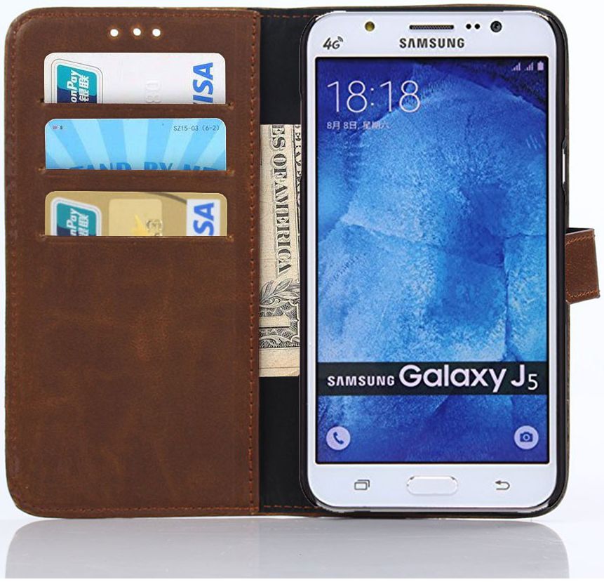 Samsung Galaxy J5 Retro Style Wallet Flip Case Vintage Bruin afbeelding 1