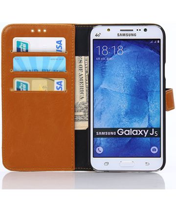 Samsung Galaxy J5 Retro Style Wallet Flip Case Bruin Hoesjes