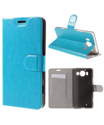 Microsoft Lumia 950 Crazy Horse Flip Case Stand Blauw Hoesjes