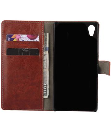 Sony Xperia Z5 Crazy Horse Wallet Case Bruin Hoesjes