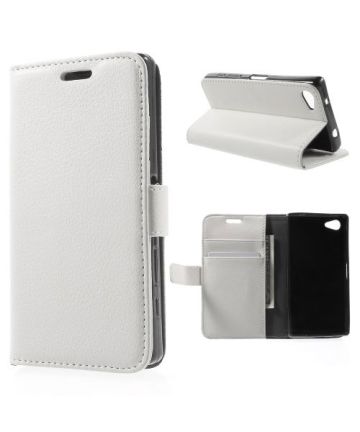 Sony Xperia Z5 Compact Lederen Wallet Stand Flip Case Wit Hoesjes