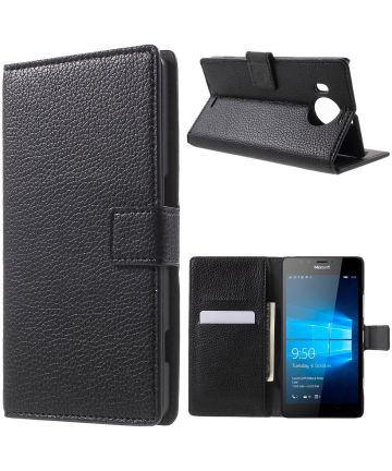 Microsoft Lumia 950 XL Litchi Wallet Case Zwart Hoesjes