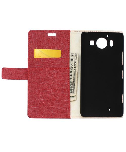 Microsoft Lumia 950 XL Wallet Case Linen Texture Red afbeelding 2
