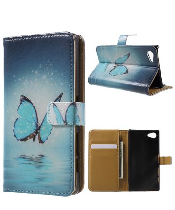 Sony Xperia Z5 Compact Wallet Case Blue Butterfly Hoesjes