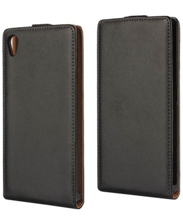 Sony Xperia Z5 Genuine Split Leather Vertical Flip Case Zwart Hoesjes