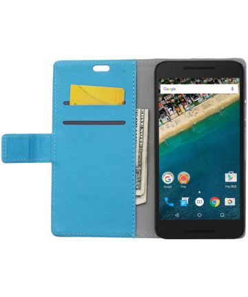 LG Nexus 5X Leather Wallet Case Blauw Hoesjes