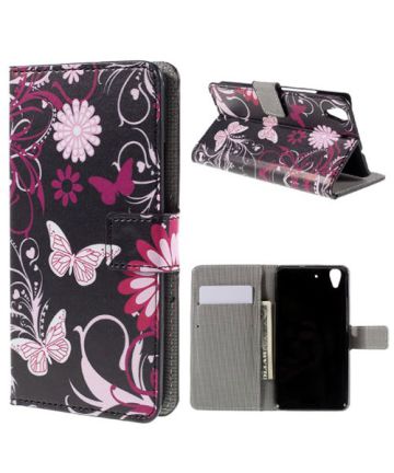 Huawei Y6 Wallet Case met Print Paarse Vlinders Hoesjes