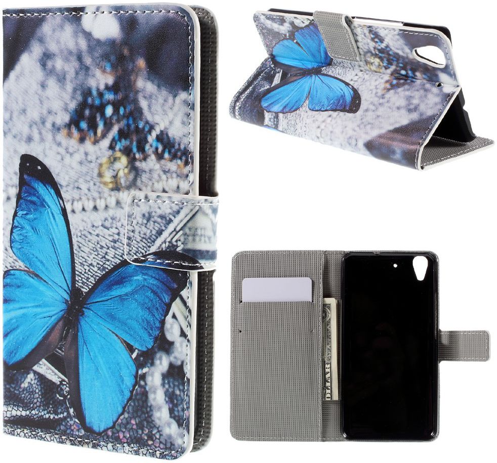 Huawei Y6 Wallet Case met Print Blauw Vlinder afbeelding 1