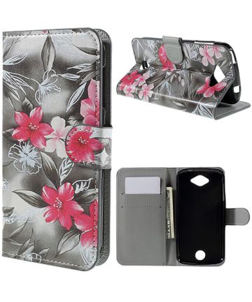 Acer Liquid Z530 Wallet Stand Case Red Flowers Hoesjes