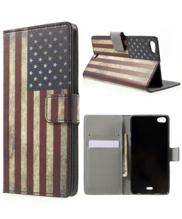 Wiko Highway Pure Flip Cover Retro American Flag Hoesjes