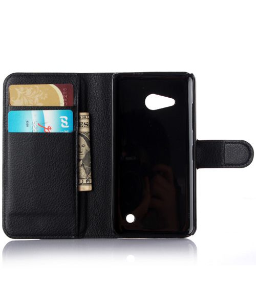 Microsoft Lumia 550 Portemonnee Lychee Leer Case Zwart afbeelding 4