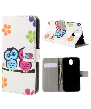 HTC Desire 526 Lederen Wallet Hoesje Cute Owls Hoesjes