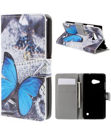 Microsoft Lumia 550 Wallet Hoesje Print Blue Butterflies Hoesjes
