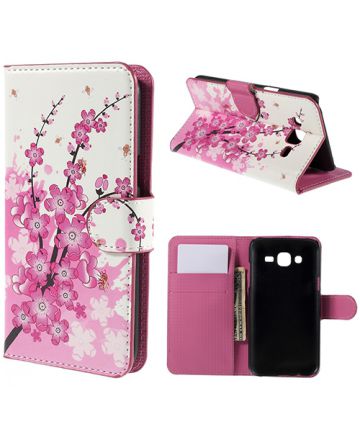 Samsung Galaxy J5 Portemonnee Hoesje Print Pink Blossom Hoesjes