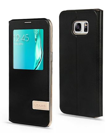 USAMS Muge Series Samsung Galaxy S6 Edge Plus Leather Stand Case Zwart Hoesjes