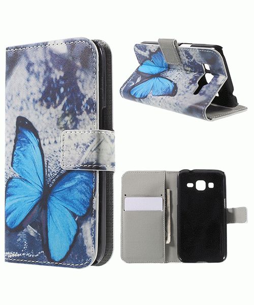 Samsung Galaxy Core Prime (VE) Print Portemonnee Hoesje Blue Butterfly afbeelding 1
