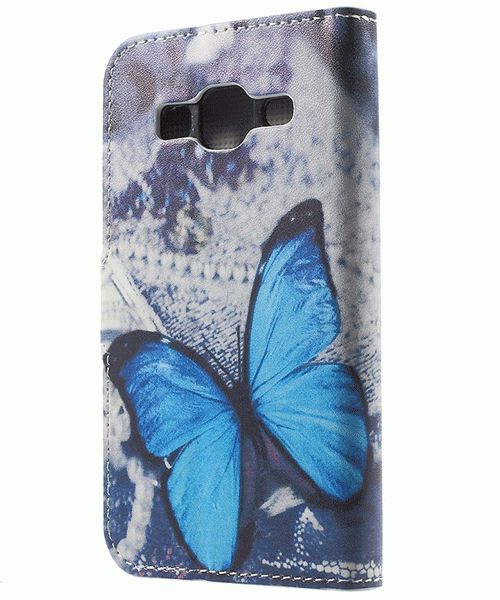 Samsung Galaxy Core Prime (VE) Print Portemonnee Hoesje Blue Butterfly afbeelding 3