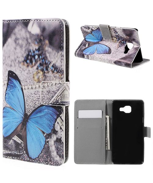 Samsung Galaxy A5 (2016) Flip Hoesje met Print Blue Butterflies afbeelding 1