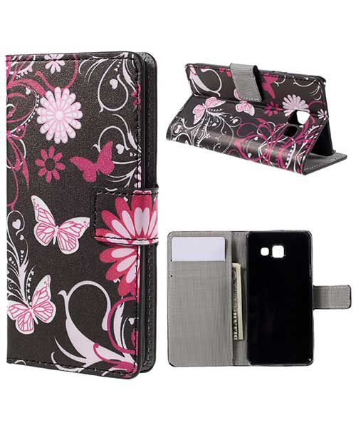Samsung Galaxy A3 2016 Portemonnee Hoesje Paarse Vlinder Print afbeelding 1