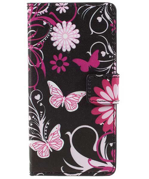 Samsung Galaxy A3 2016 Portemonnee Hoesje Paarse Vlinder Print afbeelding 3