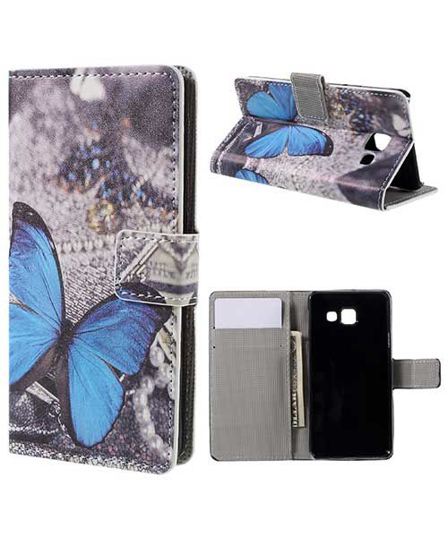 Samsung Galaxy A3 2016 Portemonnee Hoesje Blauw Vlinder Print afbeelding 1