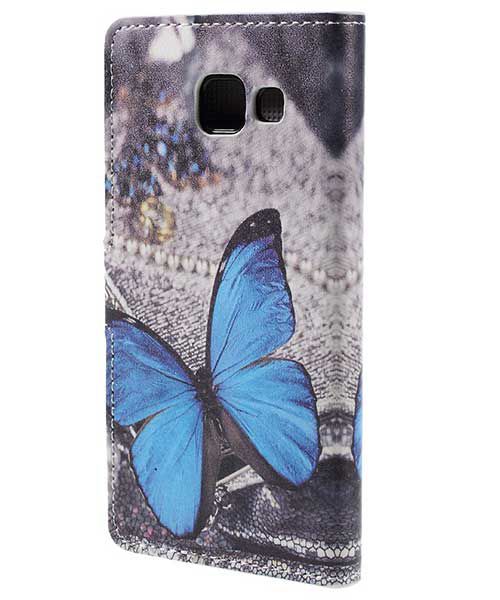 Samsung Galaxy A3 2016 Portemonnee Hoesje Blauw Vlinder Print afbeelding 2